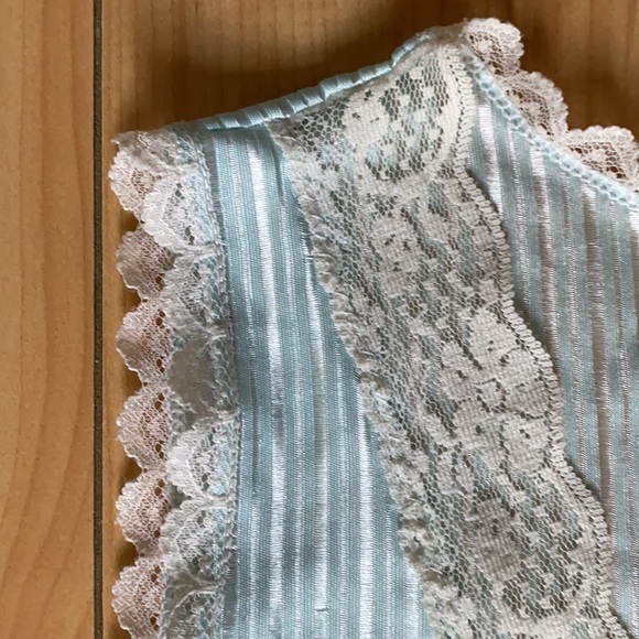 Floor Length Slip Dress Blue Teal White Lace Trim - Picture 6 of 8